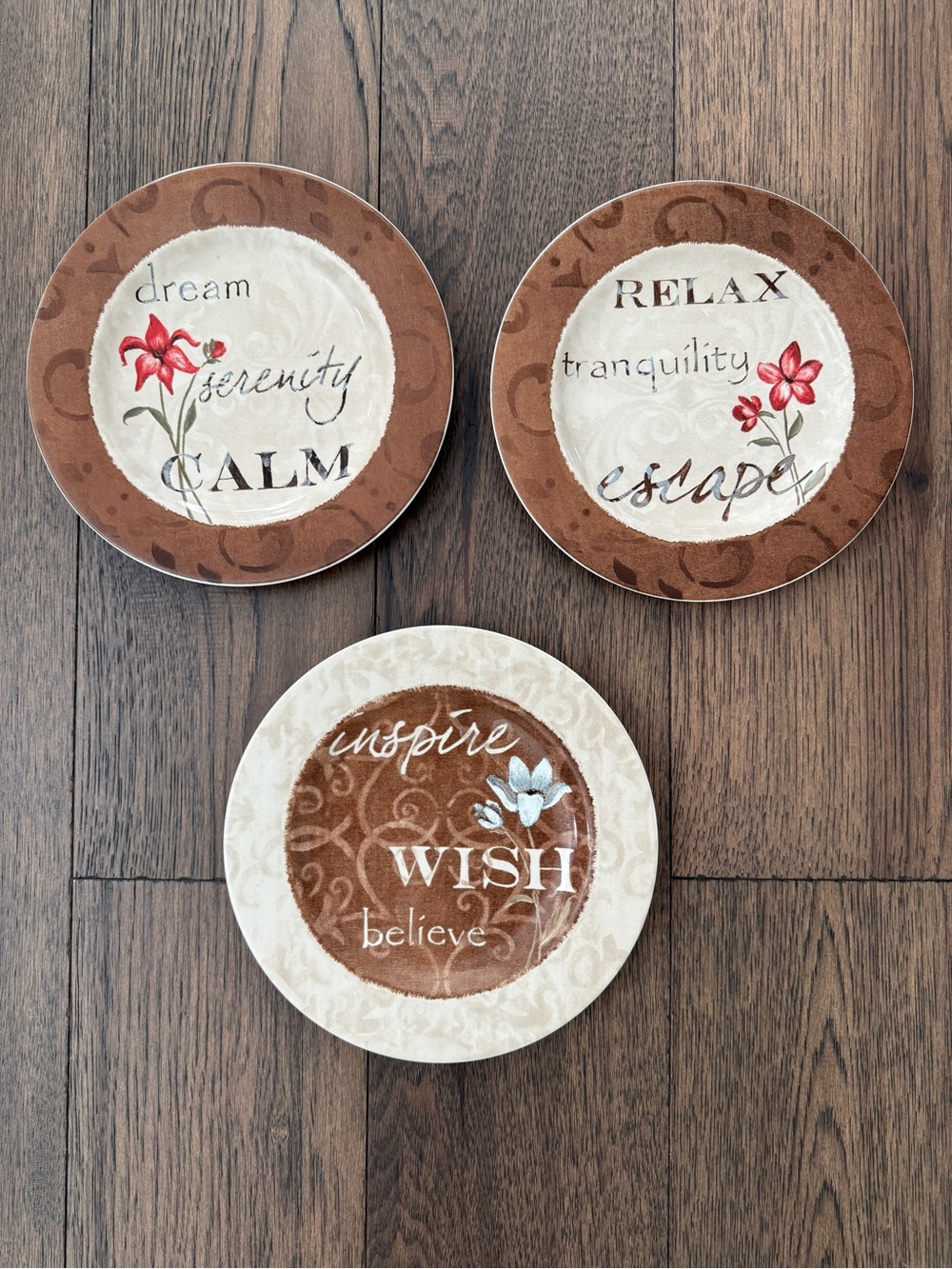 Casa Moda Earthly Inspirations plates word motif with floral set of 3
